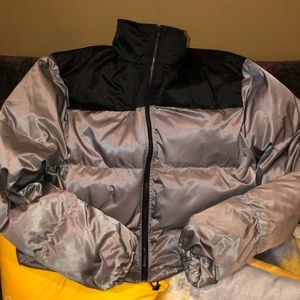 Shein crop bomber coat Silver&Black Sz Small